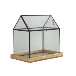 Lampion SOLLINGE szklany z drewnianą podstawą i daszkiem śr.30x17x32,5 cm